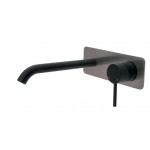 Kaya Wall Basin/Bath Mixer Set, Matte Black, Gun Metal Square Plate, 200mm Outlet Kaya Wall Basin/Bath Mixer Set, Matte Black, Gun Metal Square Plate, 200mm Outlet